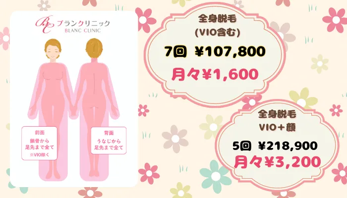 ブランクリニック全身比較料金左