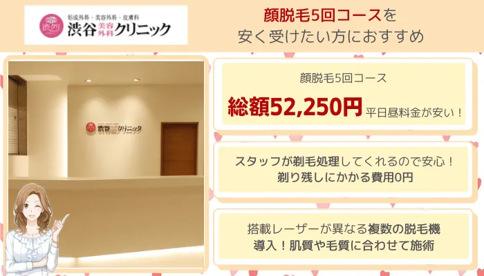 渋谷美容外科クリニック顔脱毛比較