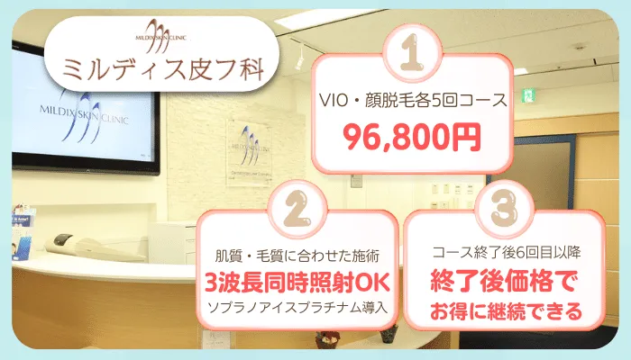 ミルディス皮フ科VIO・顔比較