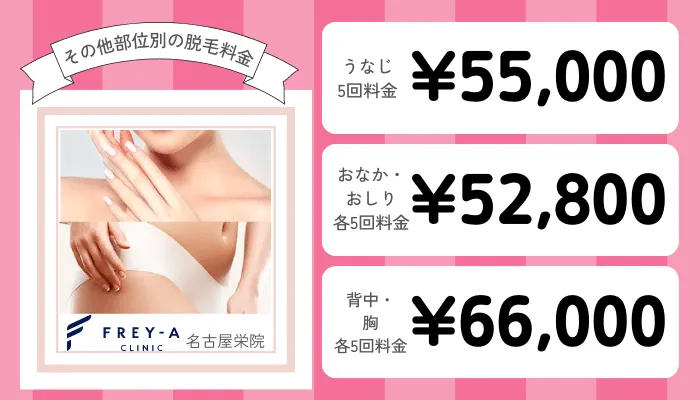 フレイアクリニック名古屋栄その他部位別の脱毛料金