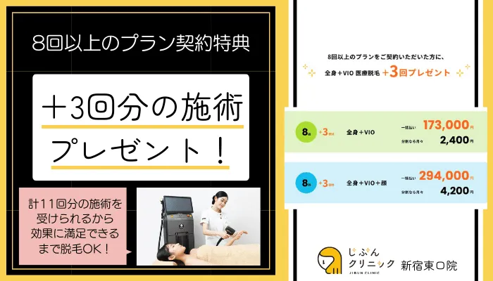 じぶんクリニック新宿東口8回以上のプラン契約で＋3回プレゼント