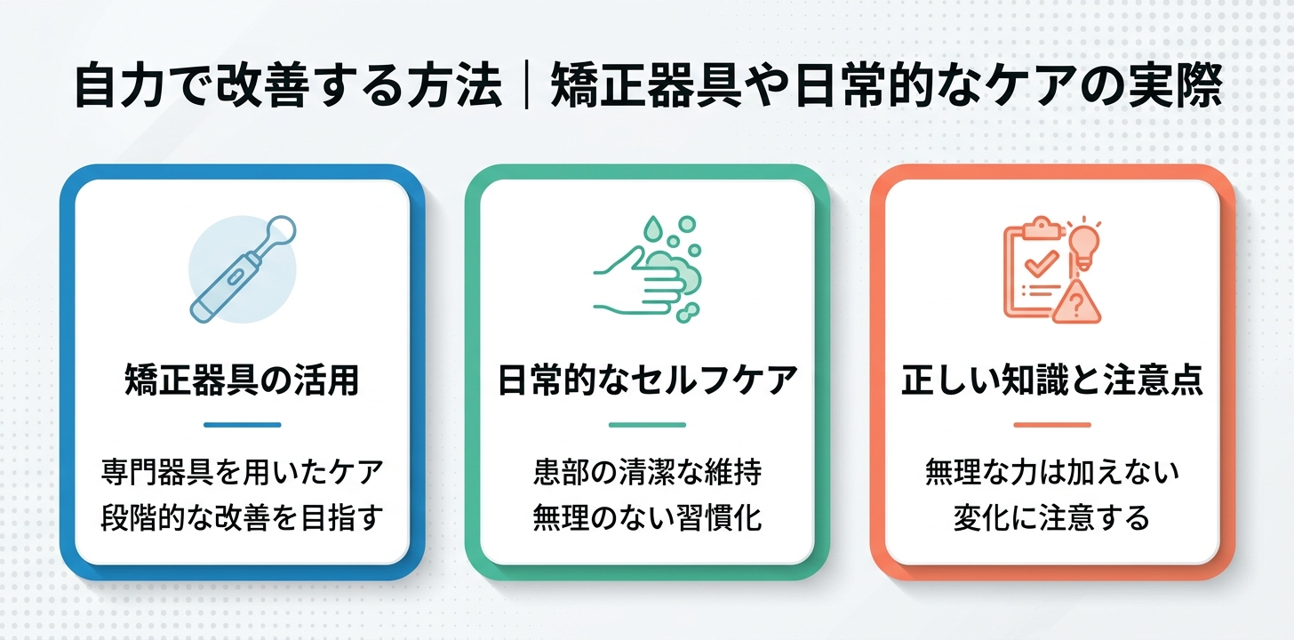 自力で改善する方法|矯正器具や日常的なケアの実際