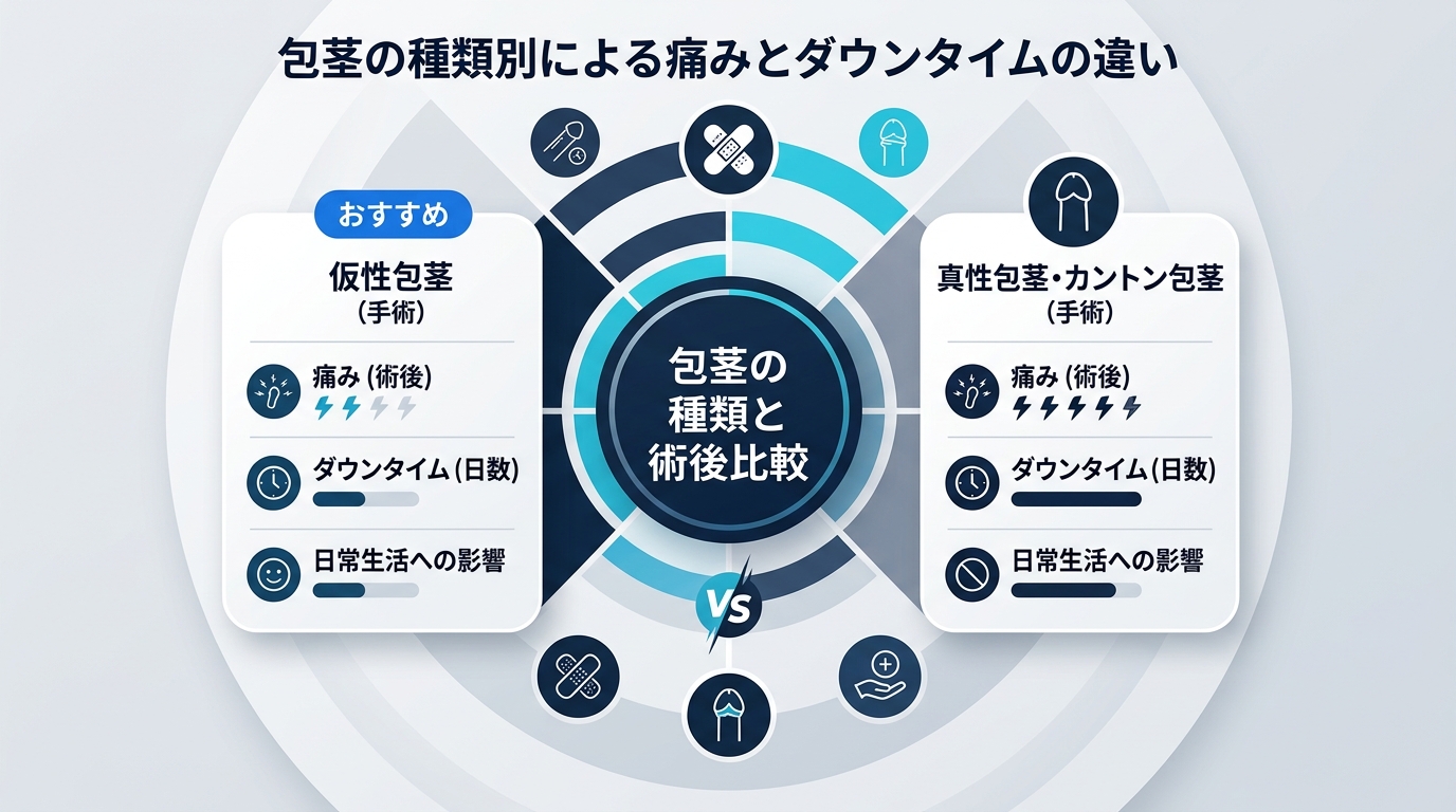 包茎の種類別による痛みとダウンタイムの違い