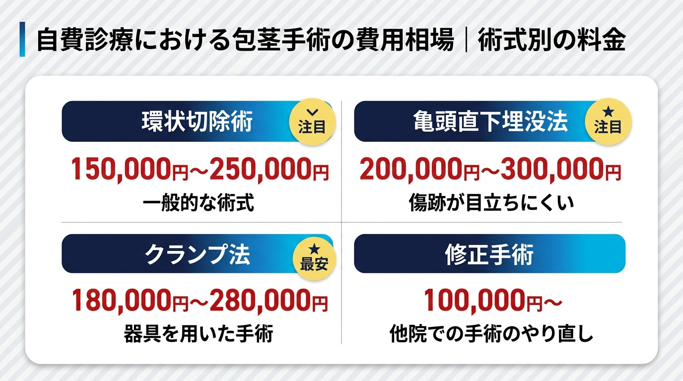 自費診療における包茎手術の費用相場｜術式別の料金