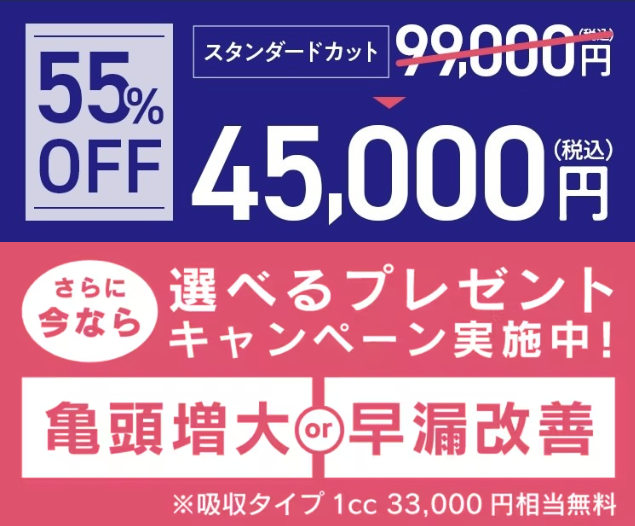 メンズライフクリニックのスタンダード45000円で可能なキャンペーンのイラスト画像